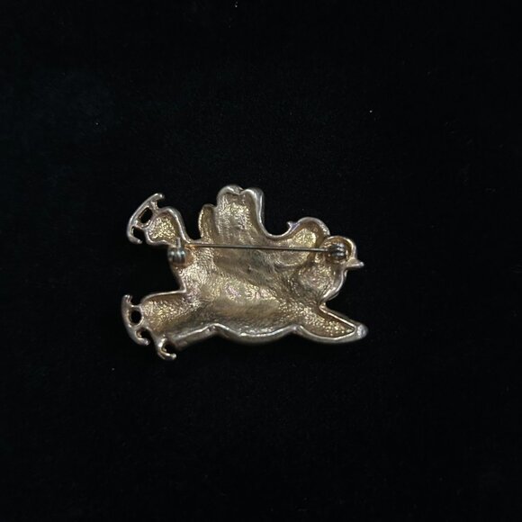 Vintage (70s) SJF Ice Skating Snowman Couple Brooch – Gold Tone Finish - Picture 2 of 2